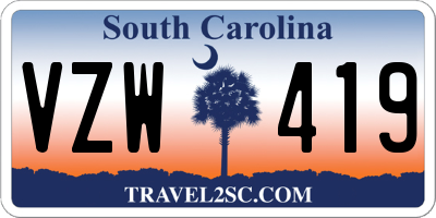 SC license plate VZW419