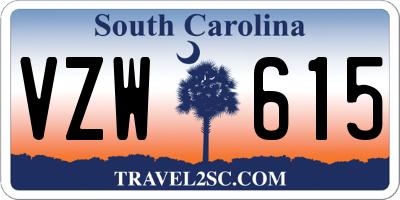 SC license plate VZW615