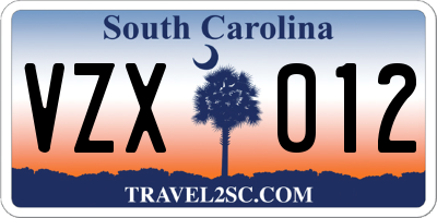SC license plate VZX012