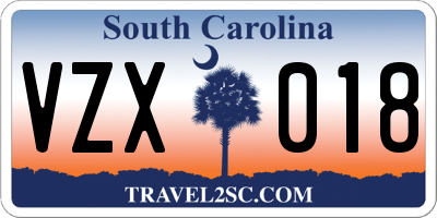 SC license plate VZX018