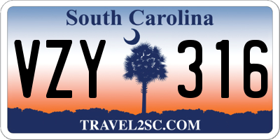 SC license plate VZY316