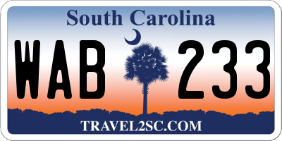 SC license plate WAB233