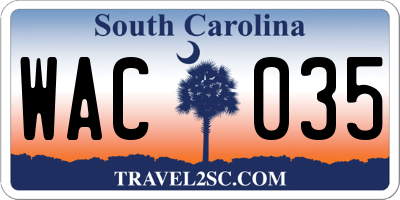 SC license plate WAC035