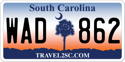 SC license plate WAD862