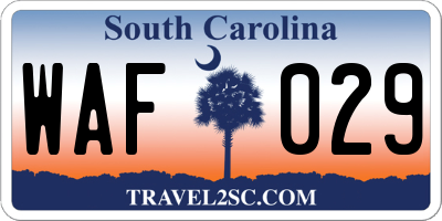 SC license plate WAF029