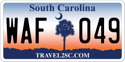 SC license plate WAF049