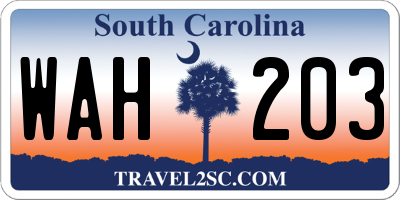 SC license plate WAH203