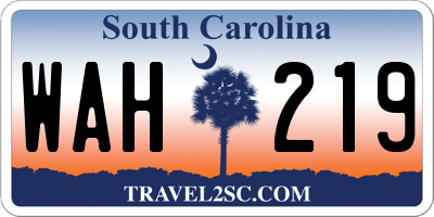 SC license plate WAH219