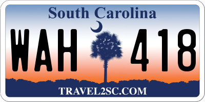 SC license plate WAH418