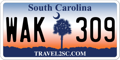 SC license plate WAK309