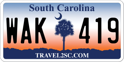 SC license plate WAK419
