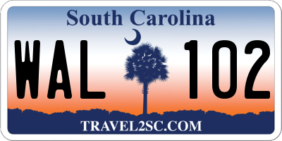 SC license plate WAL102