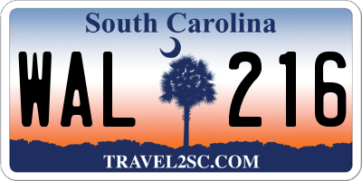 SC license plate WAL216