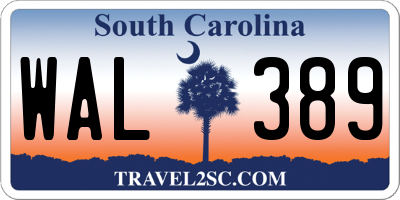 SC license plate WAL389