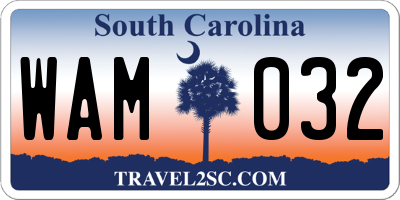 SC license plate WAM032
