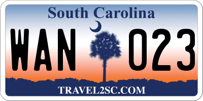 SC license plate WAN023