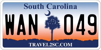 SC license plate WAN049