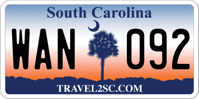 SC license plate WAN092