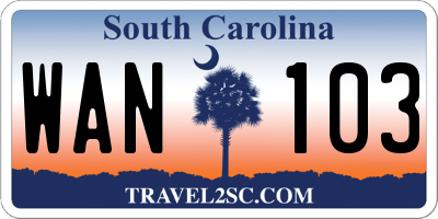 SC license plate WAN103