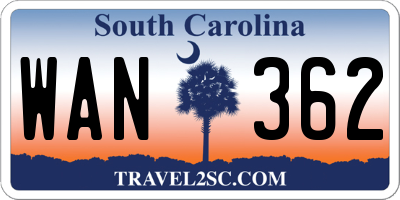SC license plate WAN362