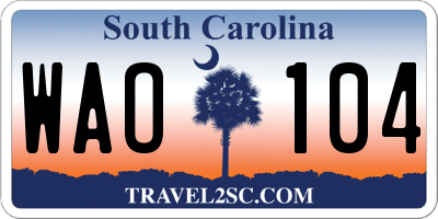SC license plate WAO104