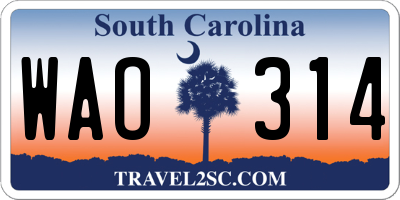 SC license plate WAO314