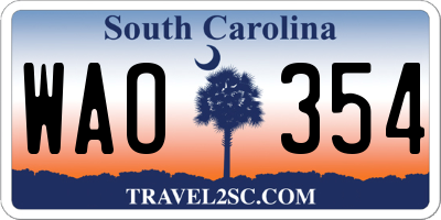 SC license plate WAO354