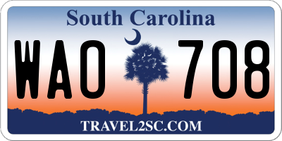 SC license plate WAO708