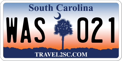 SC license plate WAS021