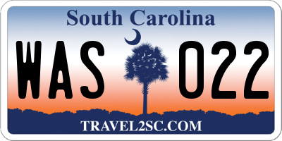 SC license plate WAS022