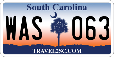 SC license plate WAS063