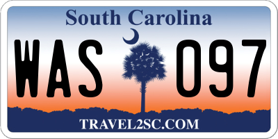 SC license plate WAS097
