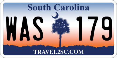 SC license plate WAS179