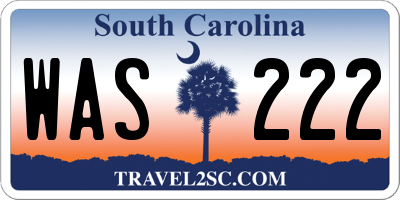 SC license plate WAS222