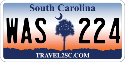 SC license plate WAS224