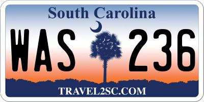 SC license plate WAS236