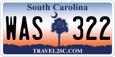 SC license plate WAS322
