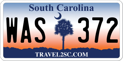 SC license plate WAS372