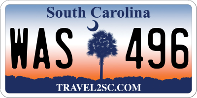 SC license plate WAS496