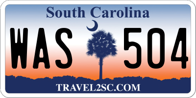 SC license plate WAS504