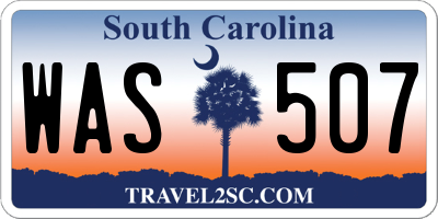 SC license plate WAS507