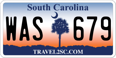 SC license plate WAS679