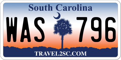 SC license plate WAS796