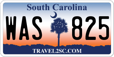 SC license plate WAS825