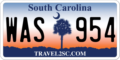 SC license plate WAS954