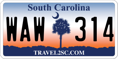 SC license plate WAW314