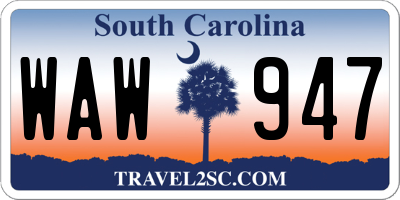 SC license plate WAW947