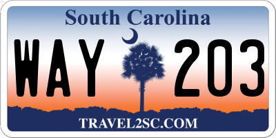 SC license plate WAY203