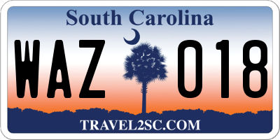 SC license plate WAZ018