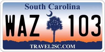 SC license plate WAZ103